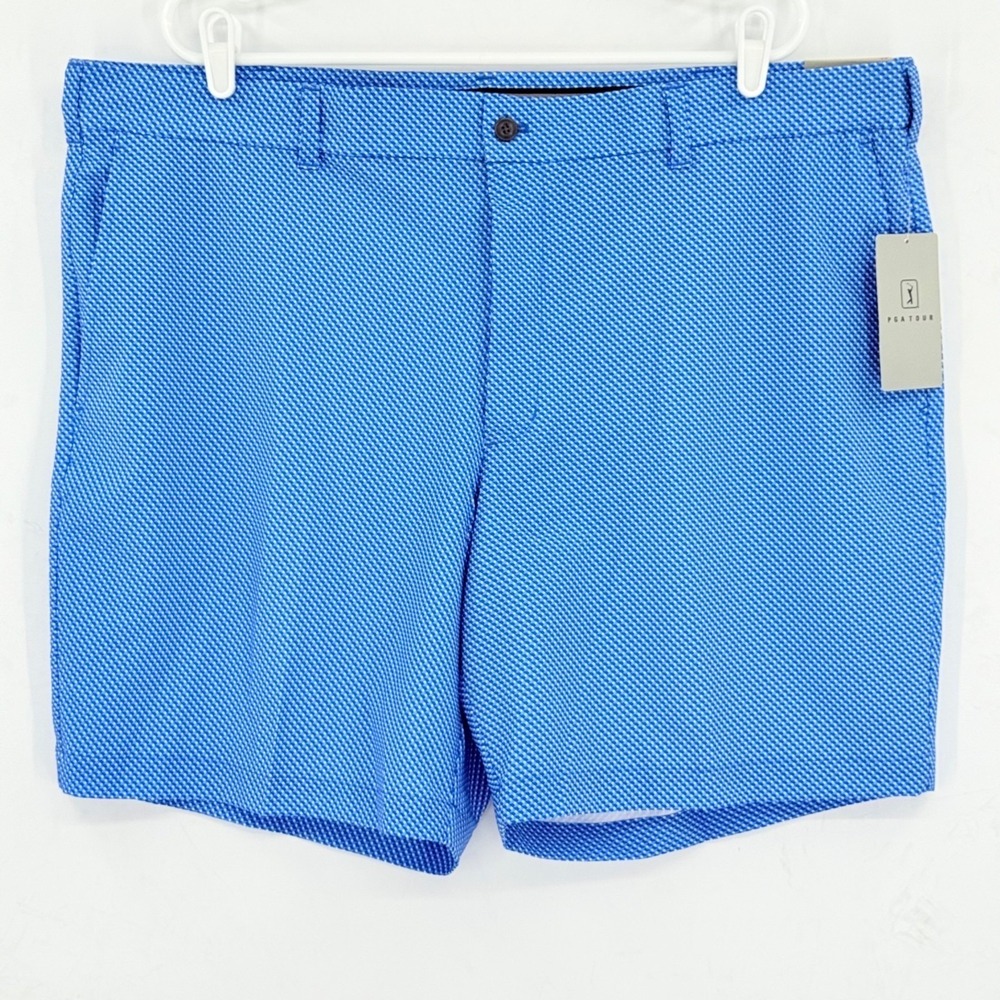 PGA Tour Men's Active Gripper Waistband UPF 50 Stretch Blue Shorts Size 42 NWT
